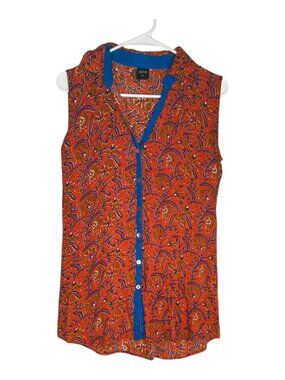 Soch Women's Size Medium Orange Sleeveless Floral Blouse